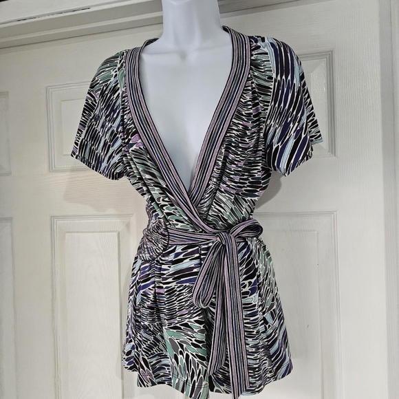 Y2k vintage whimsical fairy patterned wrap blouseSize medium - Picture 1 of 5